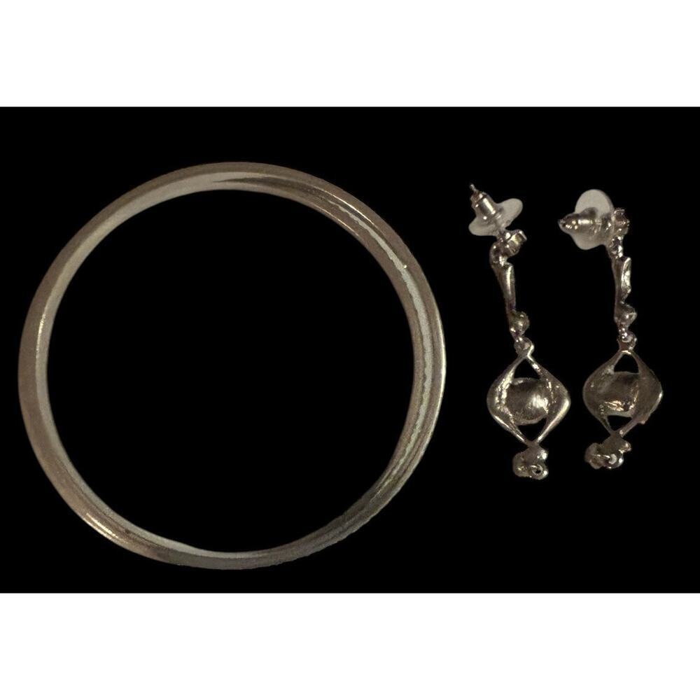 Light Green Crystal Rhinestone Dangle Earring Bangle Bracelet Set Pierced - Picture 8 of 9
